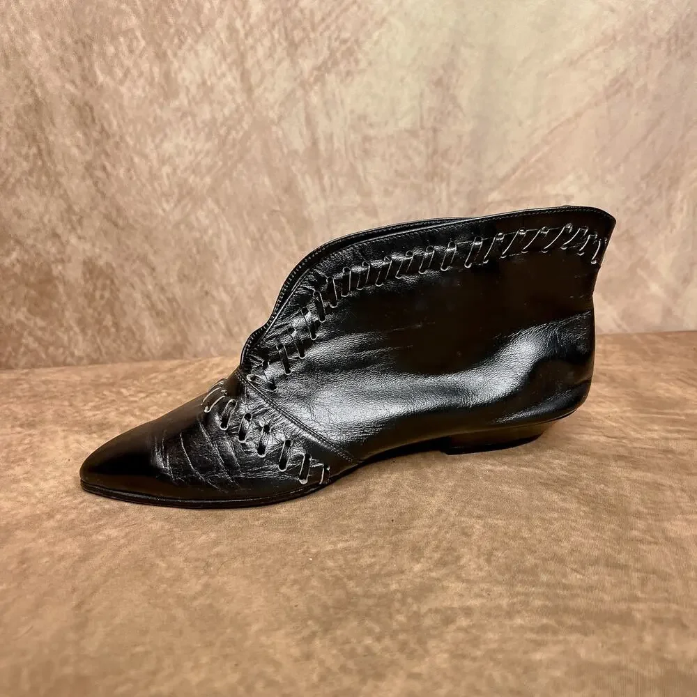 Vintage 60s Joanna Black Whip Stitch Style Western Victorian Ankle Boots - Picture 8 of 12